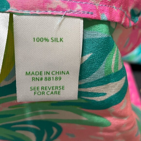 Lilly Pulitzer Elsa Popover Top Silk Size XL Pineapple Shake Pink Green - Picture 6 of 7